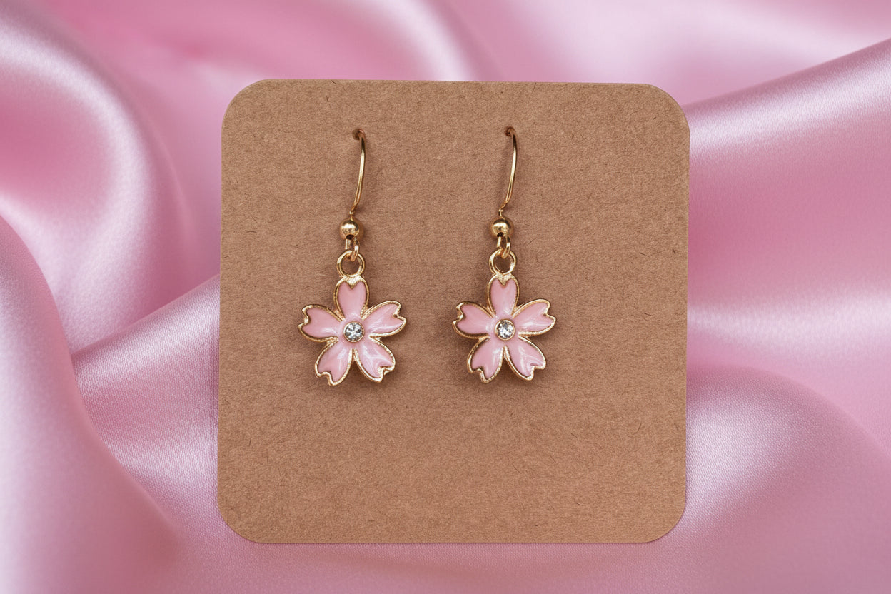 Pink Flowers Charm Earrings
