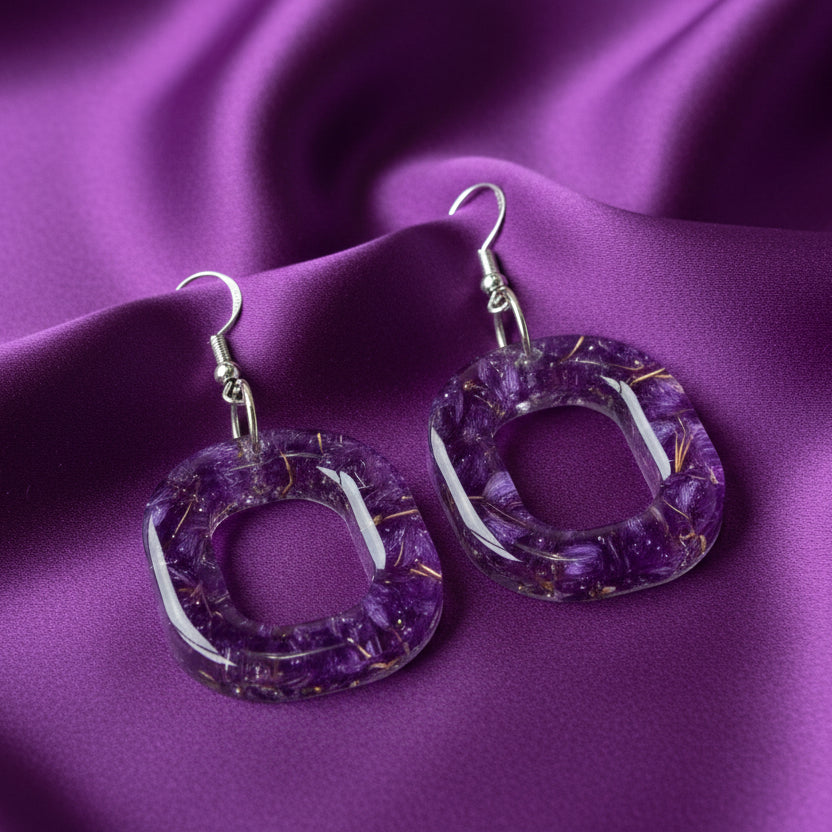 Floral dangle earrings, Purple