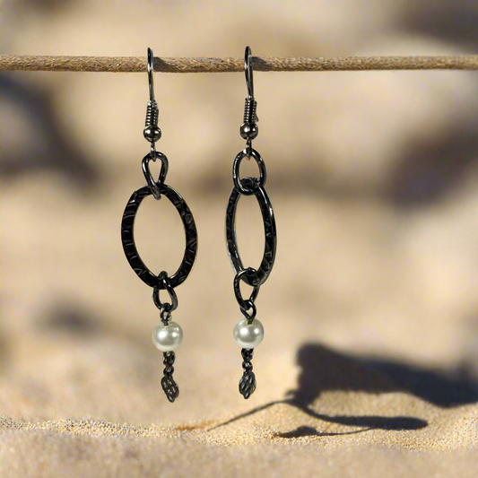 Dark Silver Oval Earrings