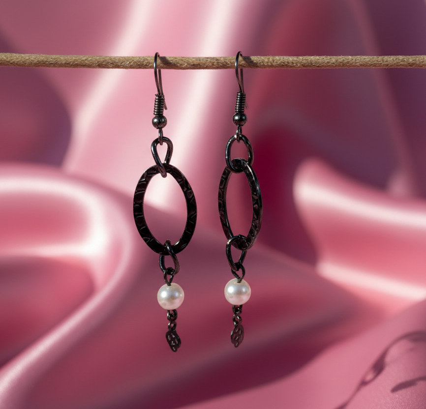 Dark Silver Oval Earrings with small pearl