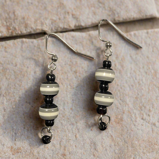 White and gray Stripe earrings