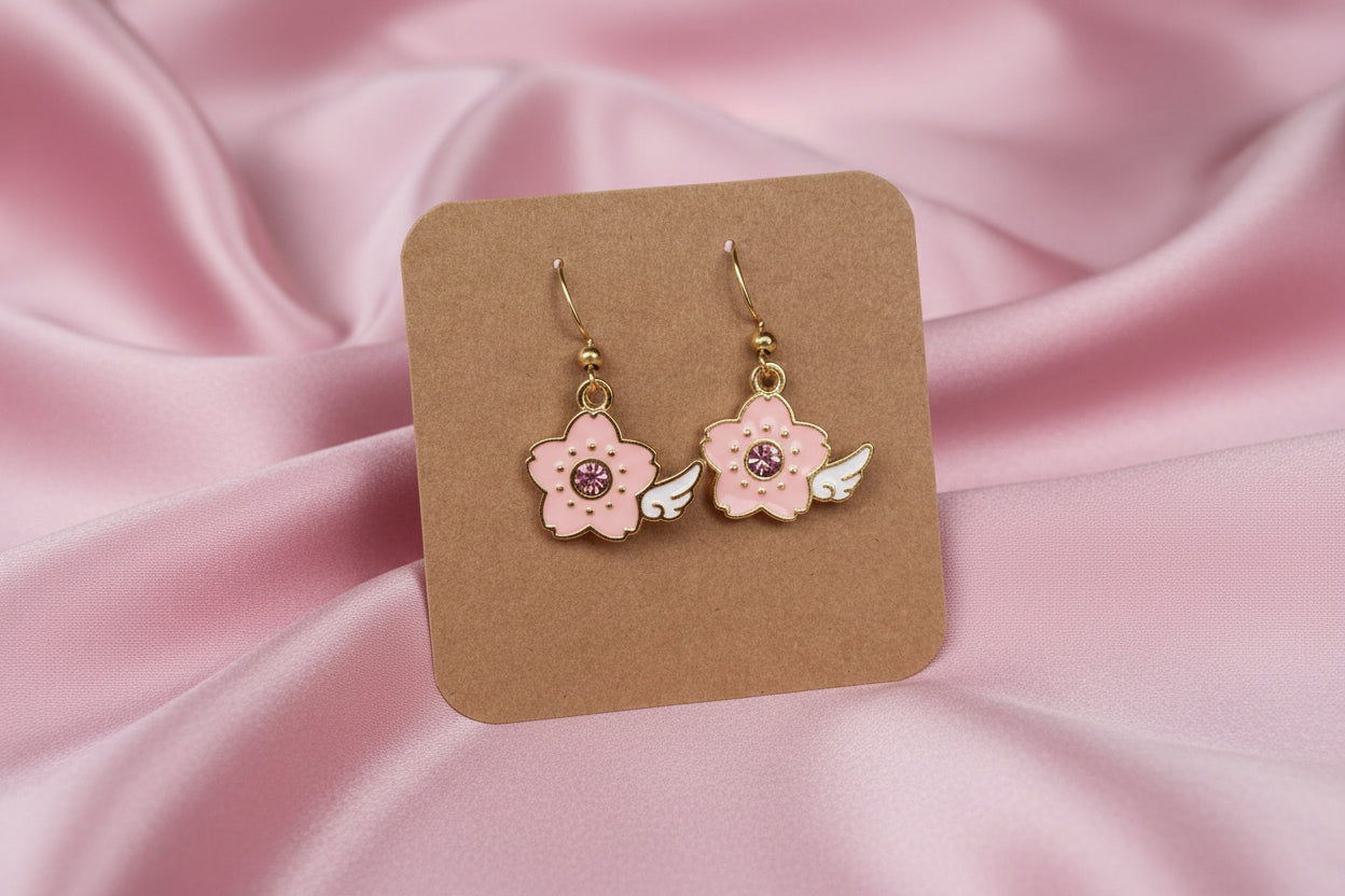 Pink Flowers Charm Earrings