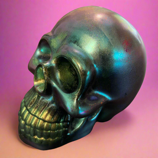 Decorative skull, chameleon green, fantasy, paper weight, office decor