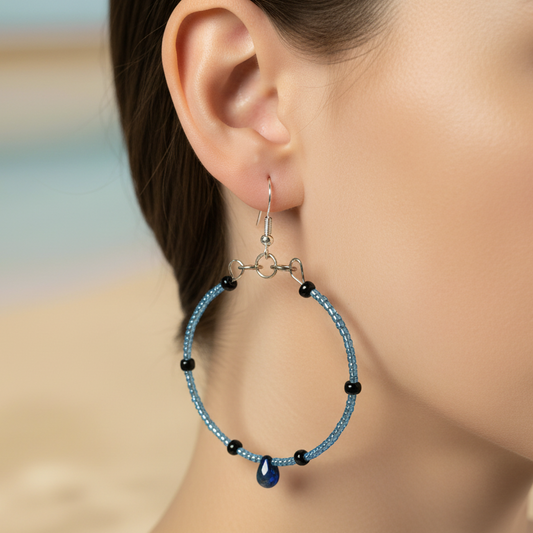 Hoop Earrings, black and blue