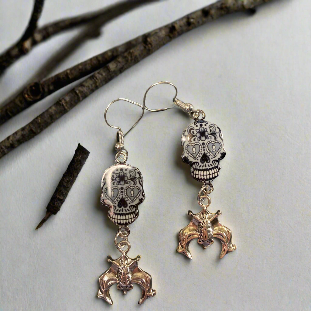 Sugar Skull Earrings & bat (s2)