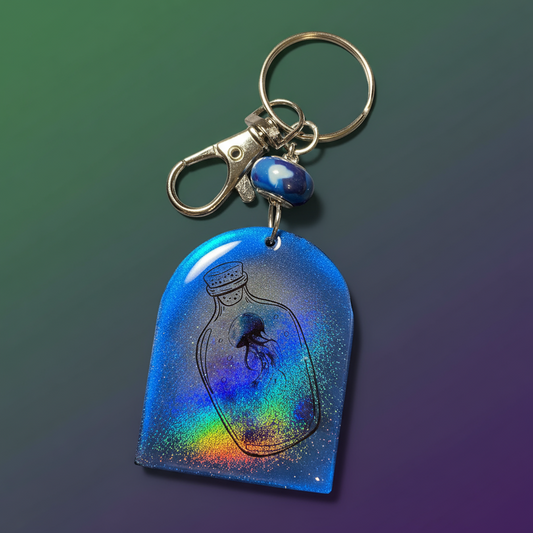 Bag charm, keychain, jellyfish in a bottle