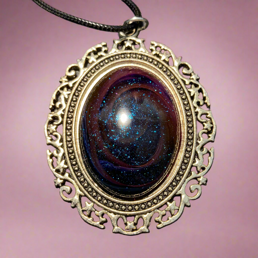 Galaxy Neclace, large oval purple