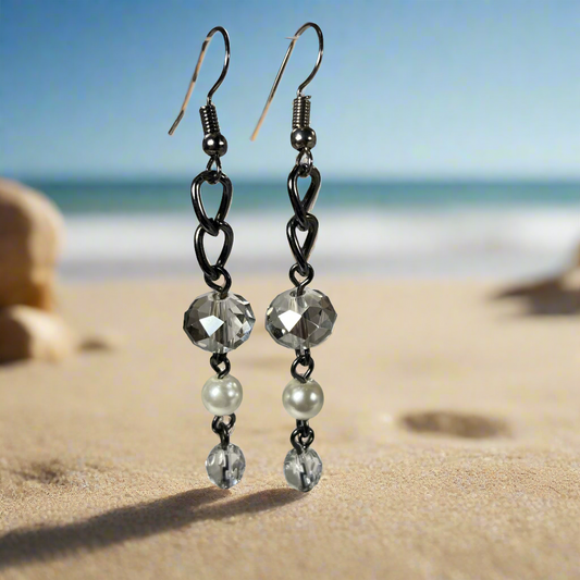 Dark Silver chain Earrings with Pearls