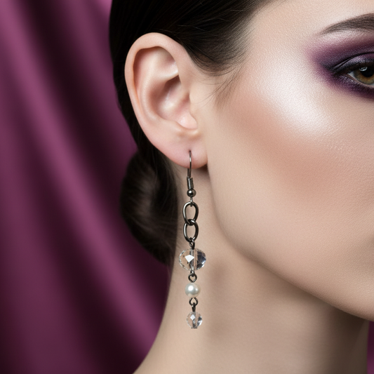 Dark Silver chain Earrings with Pearls