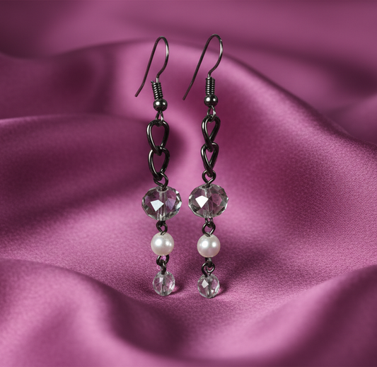 Dark Silver chain Earrings with Pearls