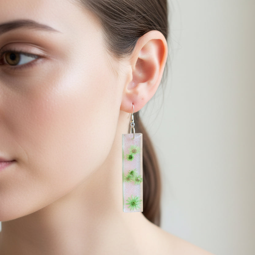 Floral dangle earrings, Green