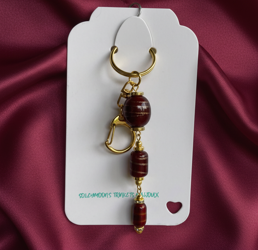 Bag charm, beaded, red