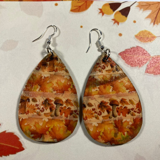 Mushroom fall wooden  earrings