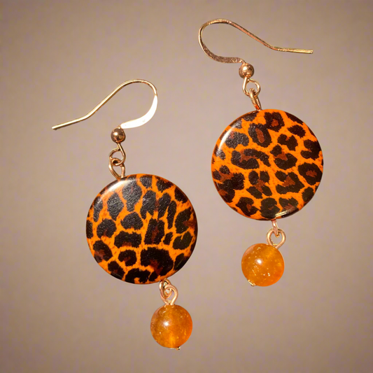 Leopard print dangle earrings