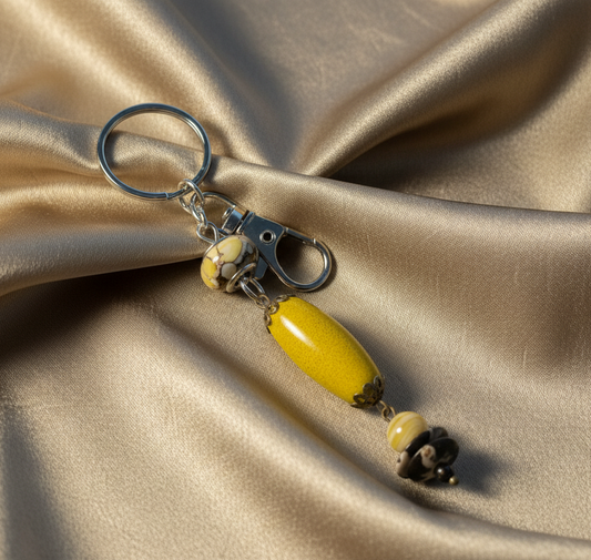 Bag charm, beaded, yellow