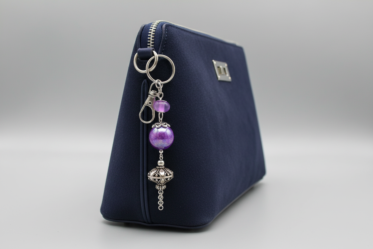 Bag charm, beaded, purple