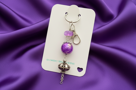Bag charm, beaded, purple