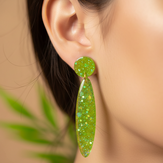 Post Earrings, green elliptical