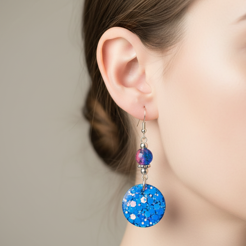Beach Earrings, sparkling blue