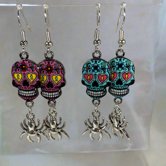 SugarSkull Earrings with spiders