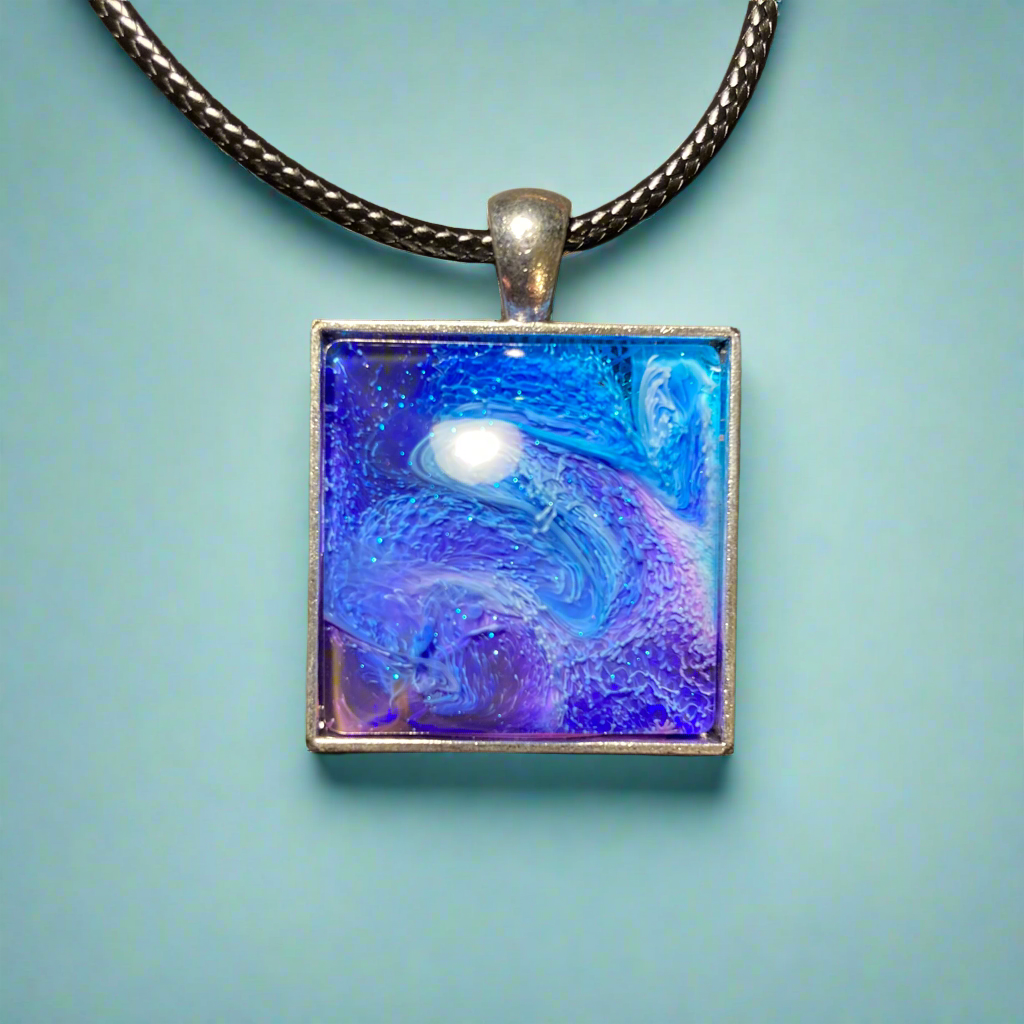 Galaxy Necklaces, pink & blue, square