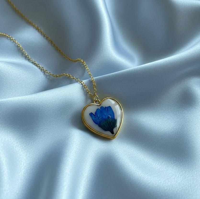 Real Flowers Heart Pendants