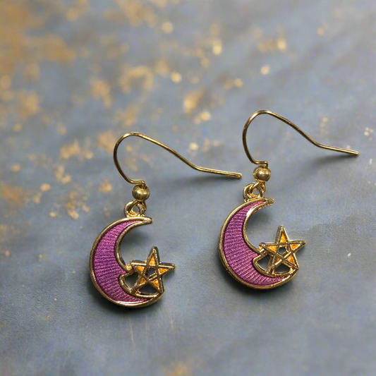 Purple Moon & Star Earrings