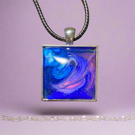 Galaxy Necklaces, pink & blue, square