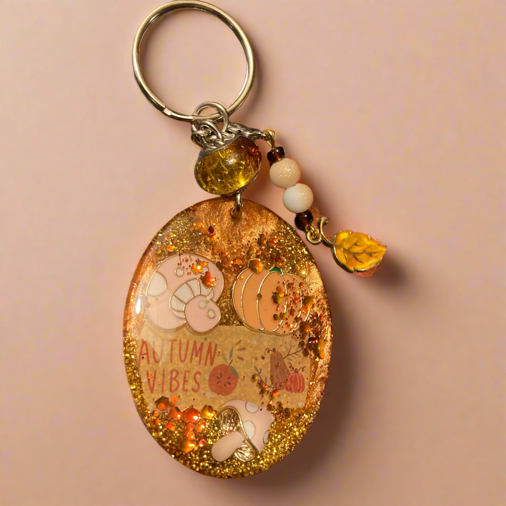 Keychain, purse charm, autumn vibes, fall, mushrooms
