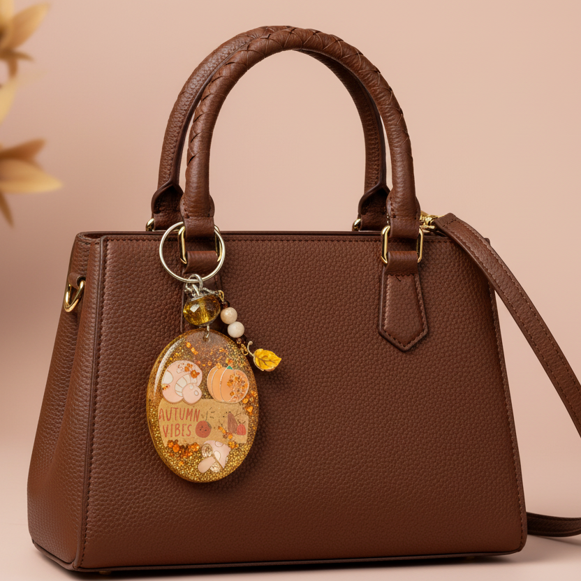 Keychain, purse charm, autumn vibes, fall, mushrooms
