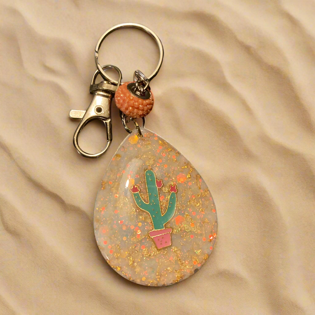 Keychain, bag charm, teardrop cactus