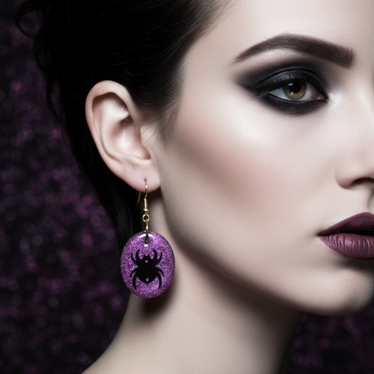 Purple spider earrings