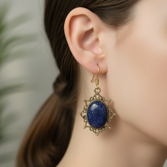 Vintage earrings , blue, petri effect