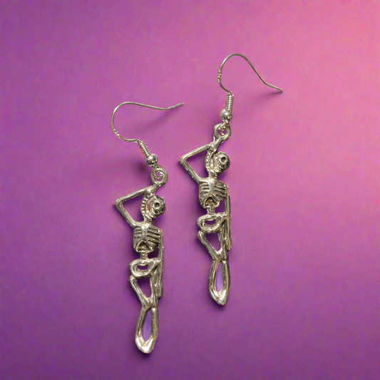 Halloween earrings, skeleton hung on a rope