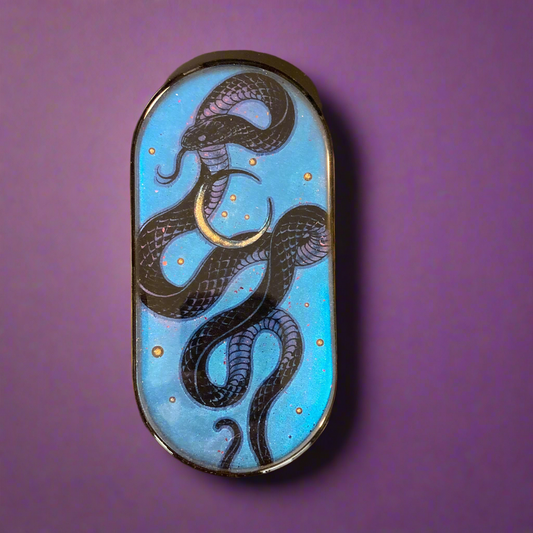 Trinket Tray, blue, black,  snake, crescent moon, fantasy
