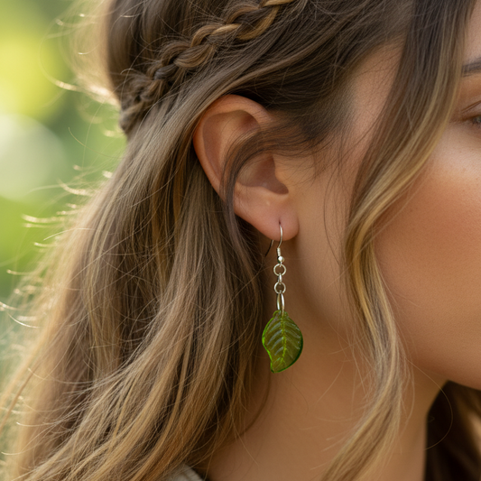 Dangle earrings, spring Leaves