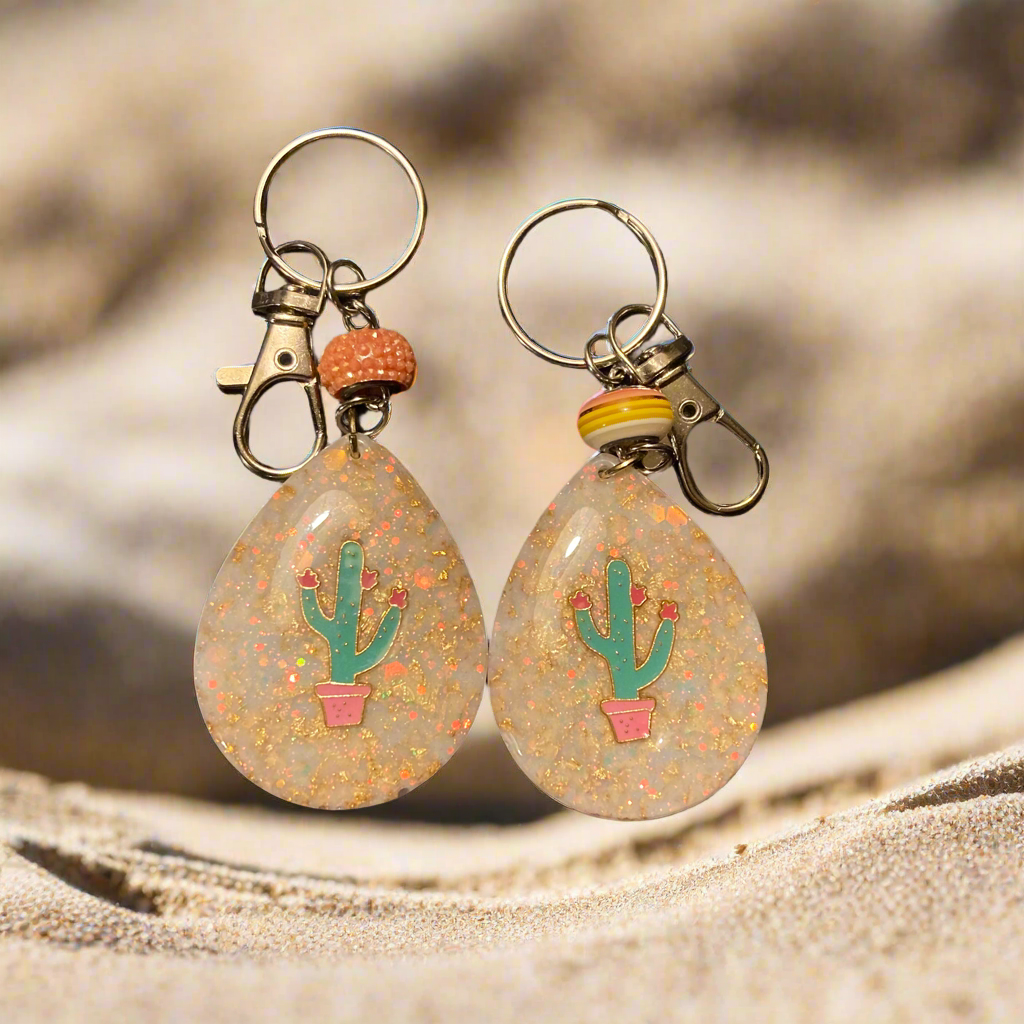 Keychain, bag charm, teardrop cactus