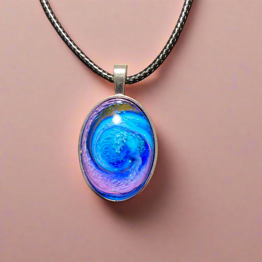 Galaxy necklace, pink & blue, small oval