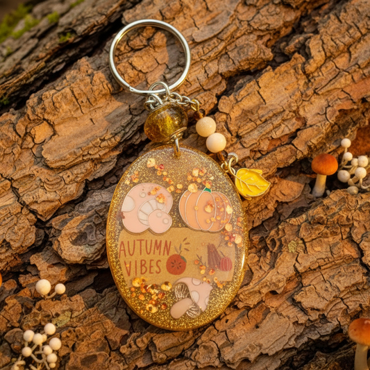 Keychain, purse charm, autumn vibes, fall, mushrooms