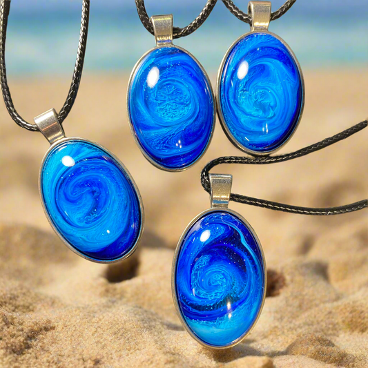 Galaxy Necklace, medium, oval, blue