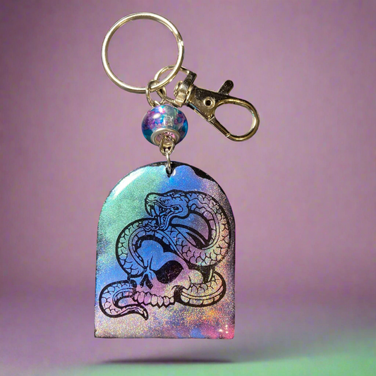 Halloween keychain/Purse Charm, skull and snake