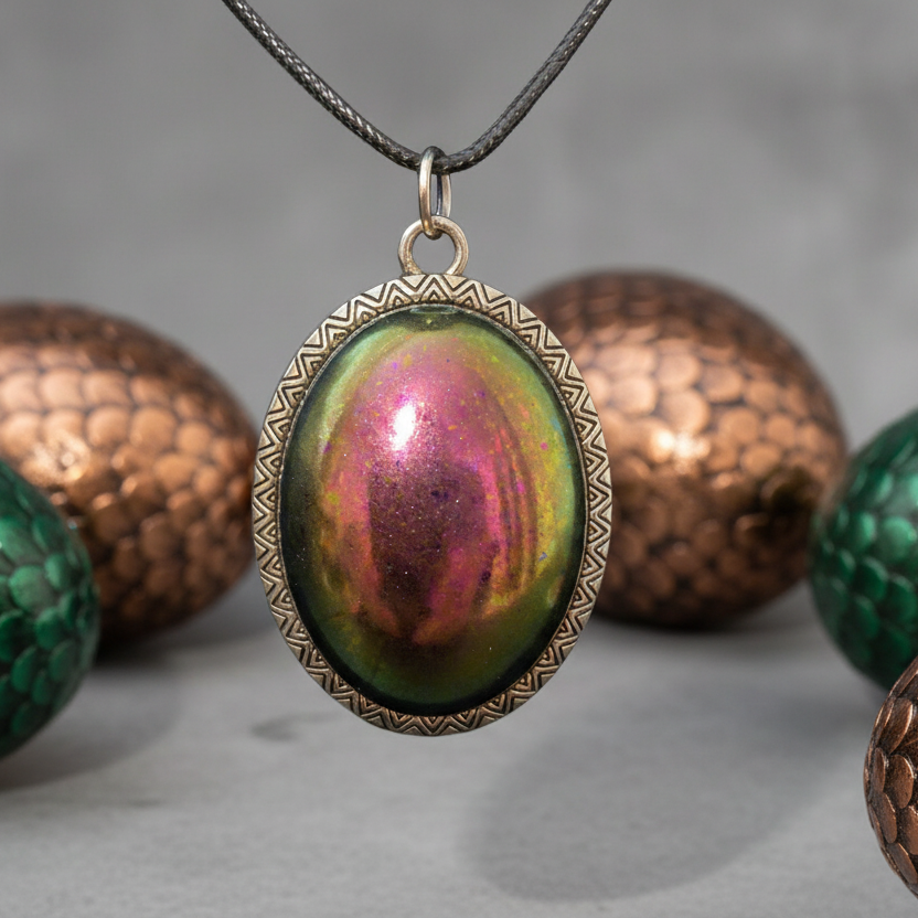 Necklace, pendant, chameleon color, matte