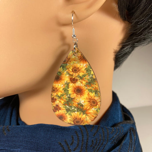 Sunflowers wooden earrings