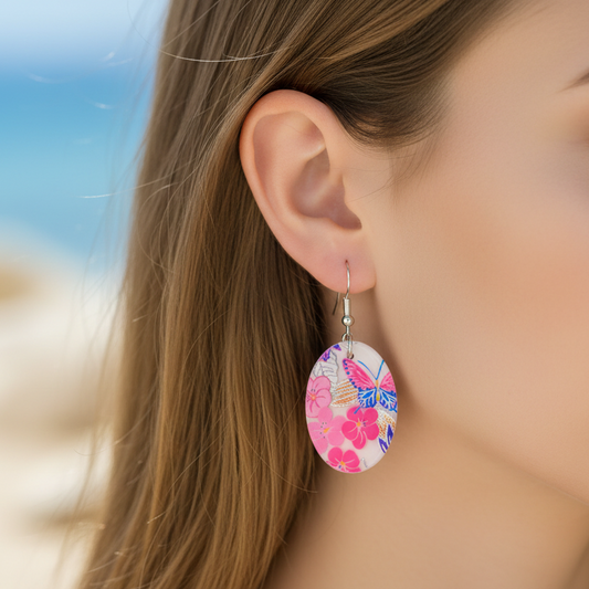 Floral drop earrings, tropical white
