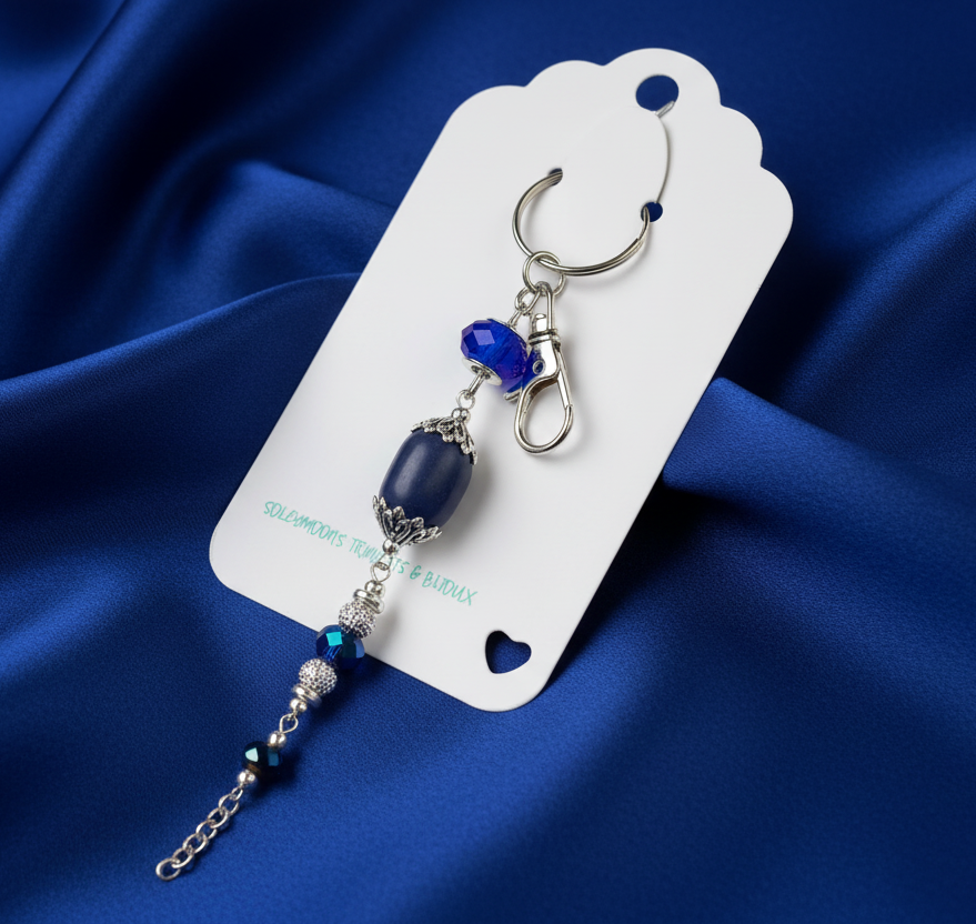 Bag charm, beaded, royal blue