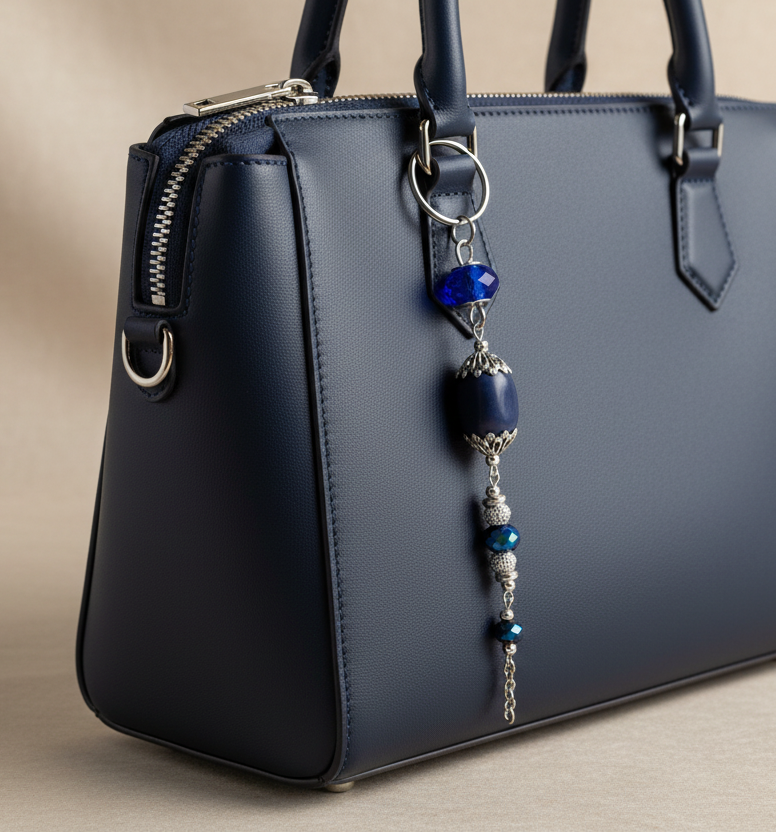 Bag charm, beaded, royal blue