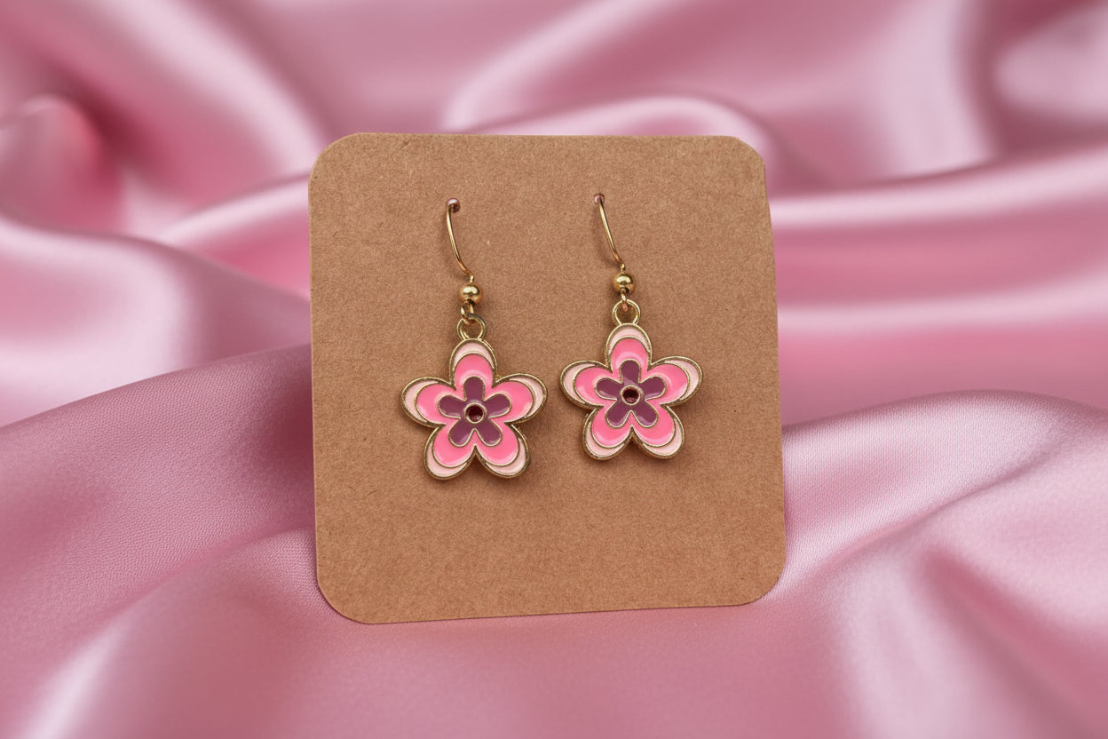 Pink Flowers Charm Earrings