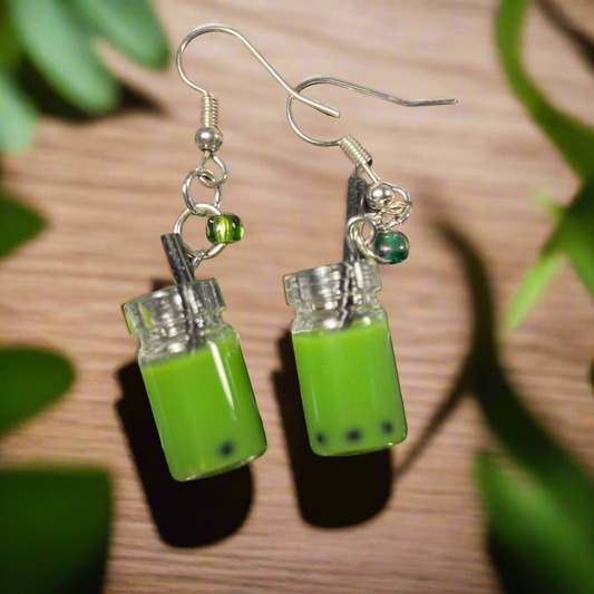 Seaweed  Green Boba Tea Earrings