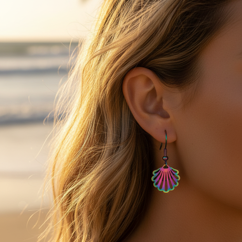 Iridescent Clam Earrings