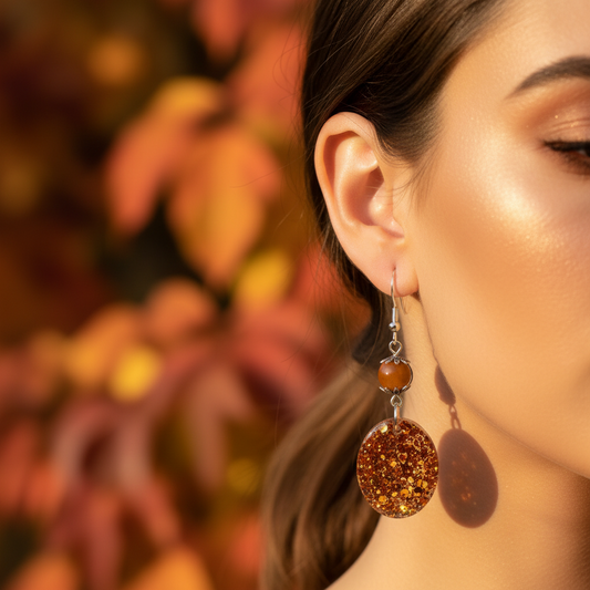 Drop earrings, dangles, amber, oval